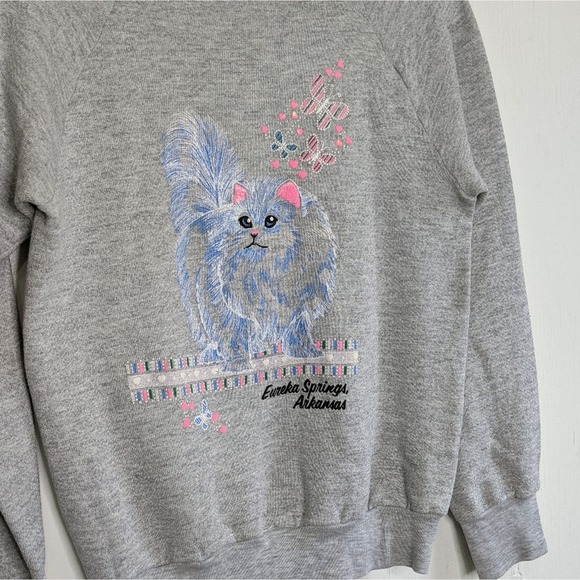 VTG Cat Kitty Fairy Kei Crewneck Sweats Arkansas - Picture 5 of 5